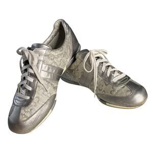 Coach JOSS A1265 Metallic Silver Double Stripe Signature Sneakers Size 8